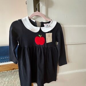 Luigi Navy Cotton Apple Embroidered Kids Dress